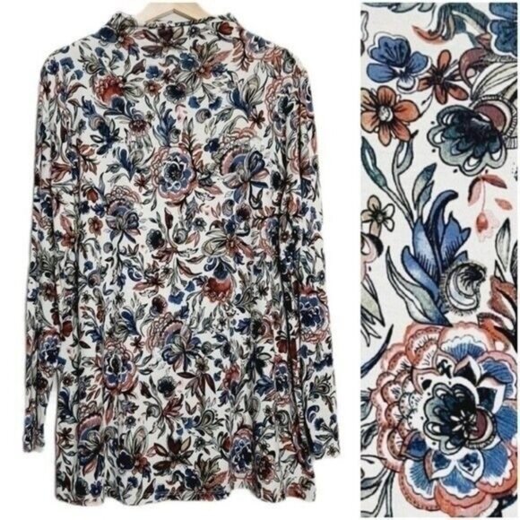 A MTL 1980 Floral Mock Neck Pullover Soft Top Size 1X - Picture 1 of 8